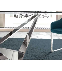 Mesa fija rectangular de vidrio templado Amparo, 220 x 100 x 77 cm (ancho x ancho x alto)