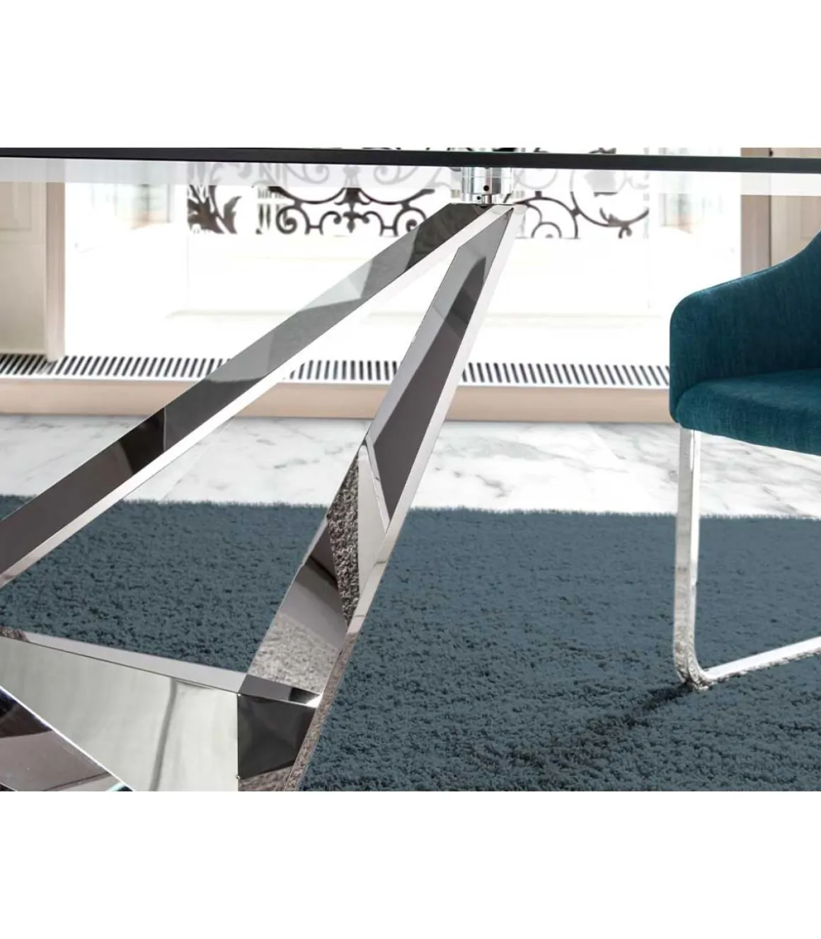 Mesa fija rectangular de vidrio templado Amparo, 220 x 100 x 77 cm (ancho x ancho x alto)