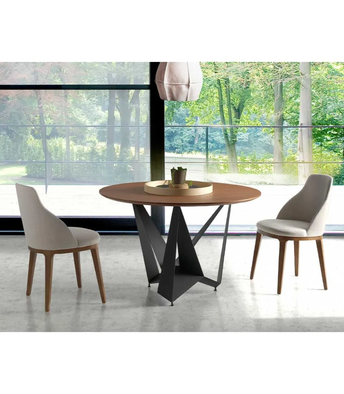 Mesa fija redonda acabada en nogal Gala, 120 x 76 (diámetro x alto)