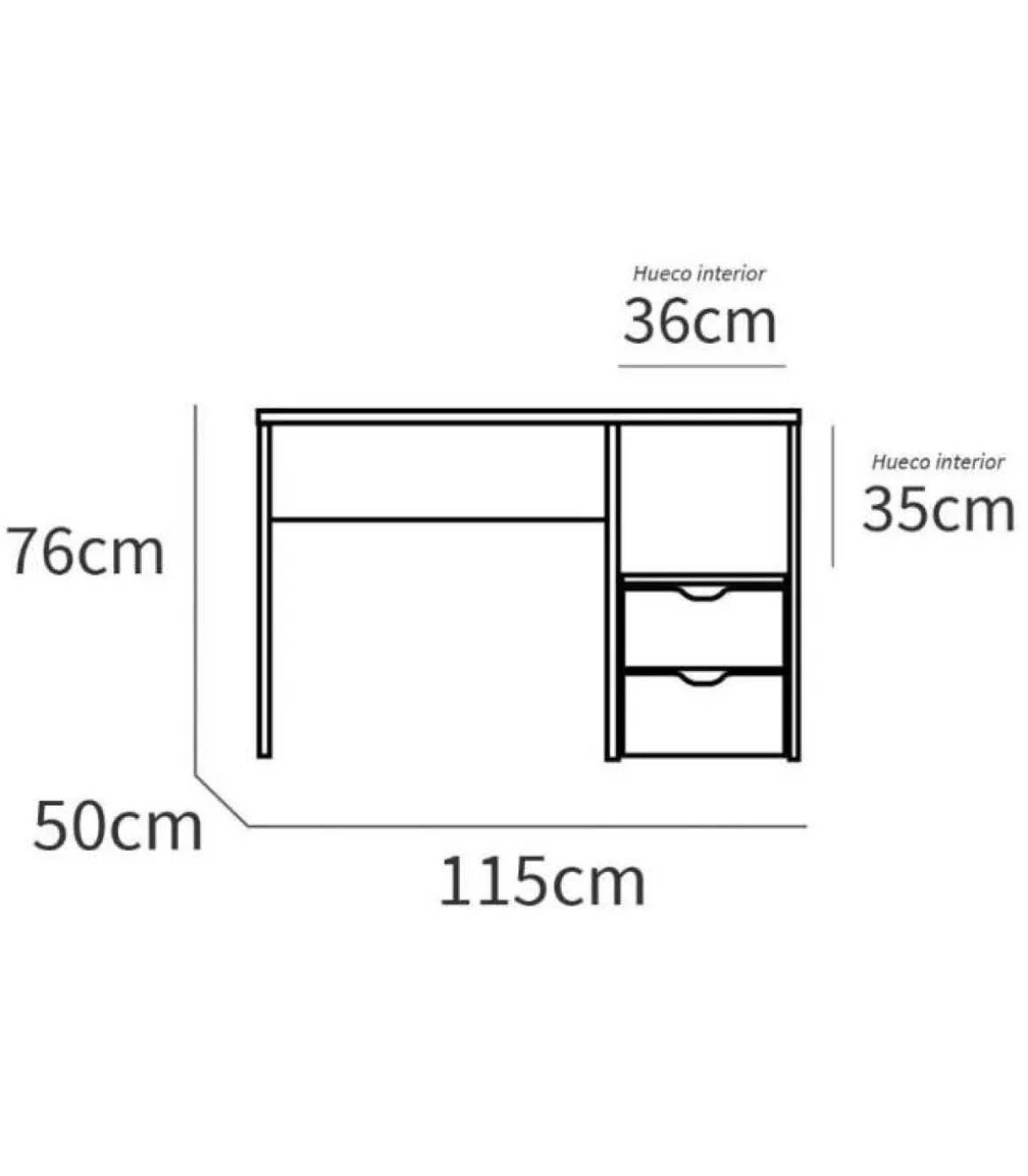 Mesa oficina o despacho Eko acabado blanco, 76 cm(alto)115 cm(ancho)50 cm(fondo)