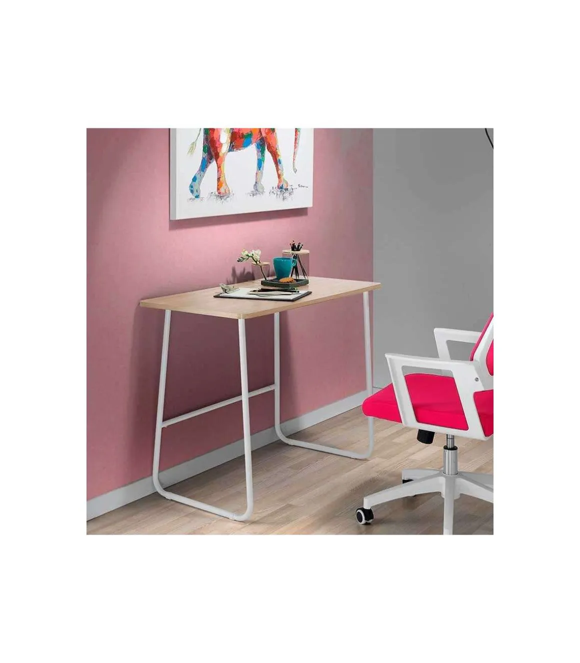 Mesa oficina o despacho patas metálicas en acabado roble/blanco 76 cm(alto)100 cm(ancho)52 cm(largo)