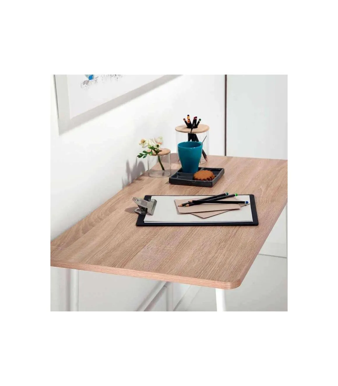 Mesa oficina o despacho patas metálicas en acabado roble/blanco 76 cm(alto)100 cm(ancho)52 cm(largo)