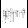 Mesa Orinoco de cristal y patas metálicas. 150 cm(ancho) 76 cm(altura) 90 cm(fondo)