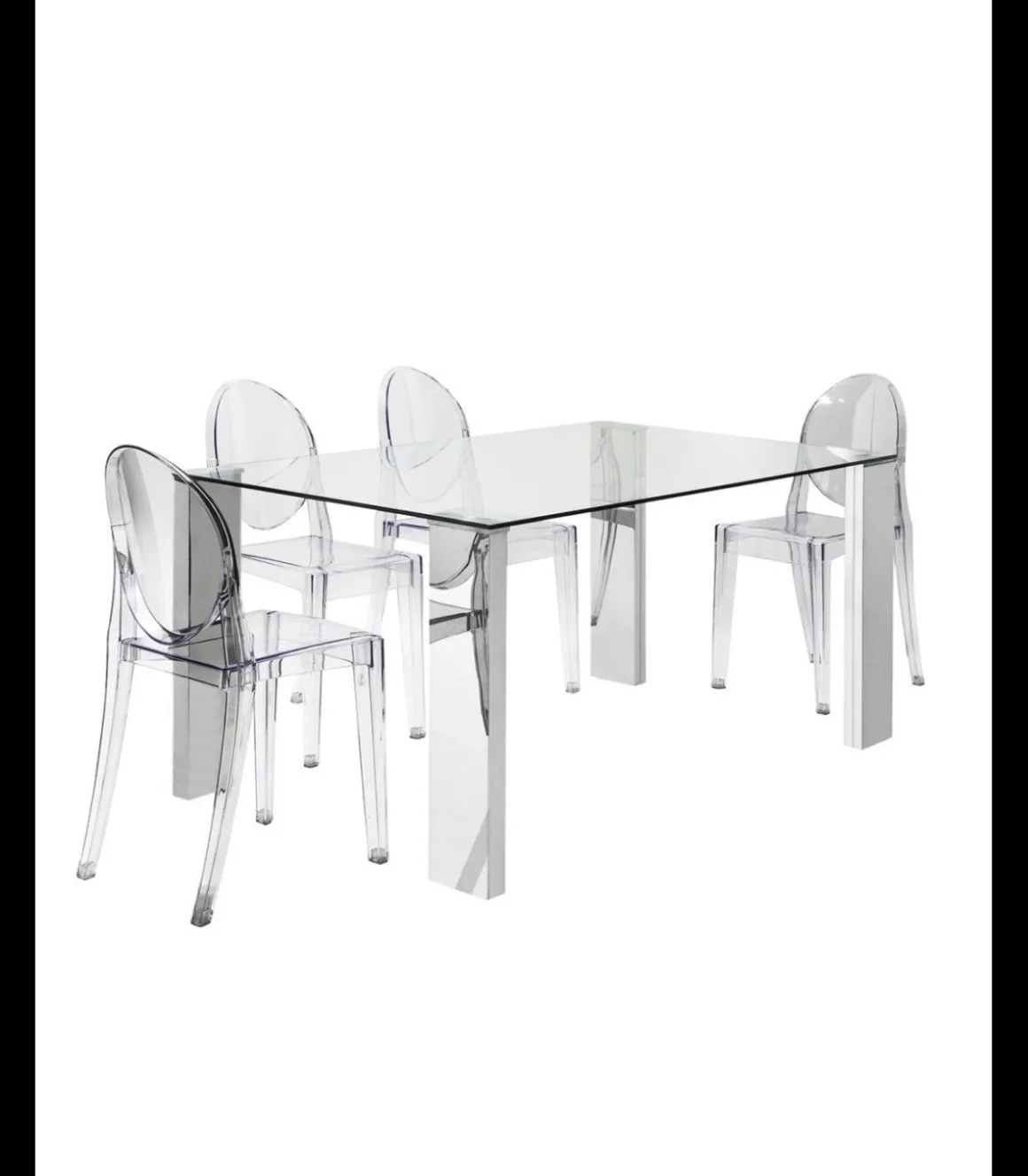 Mesa Orinoco de cristal y patas metálicas. 150 cm(ancho) 76 cm(altura) 90 cm(fondo)
