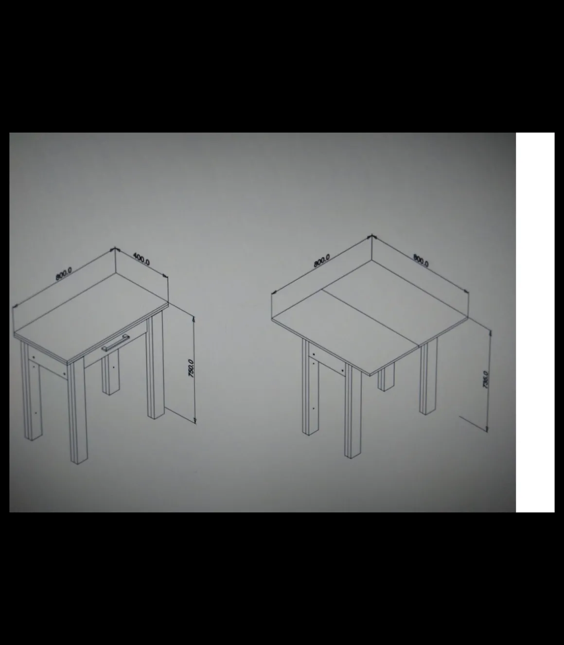 Mesa para cocina, comedor abatible 1 cajón Md-Bety acabado cristal blanco, 80cm(ancho) 75cm(altura) 40/80cm(fondo).