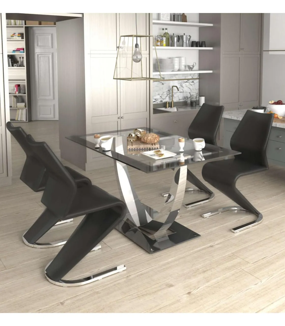 Mesa para cocina, comedor fija Md-Ubrique acabado negro, 140cm(ancho) 75cm(altura) 90cm(fondo).