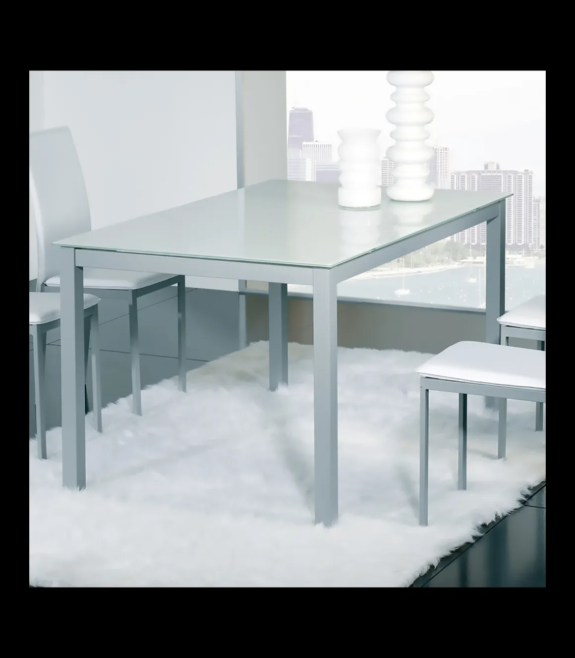 Mesa para cocina, comedor fija acabado cristal blanco, 140cm(ancho) 75cm(altura) 90cm(fondo).