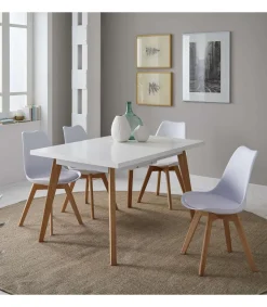 Mesa para cocina, comedor Md-Capileira extensible acabado blanco, 140/180cm(ancho) 75cm(altura) 90cm(fondo).