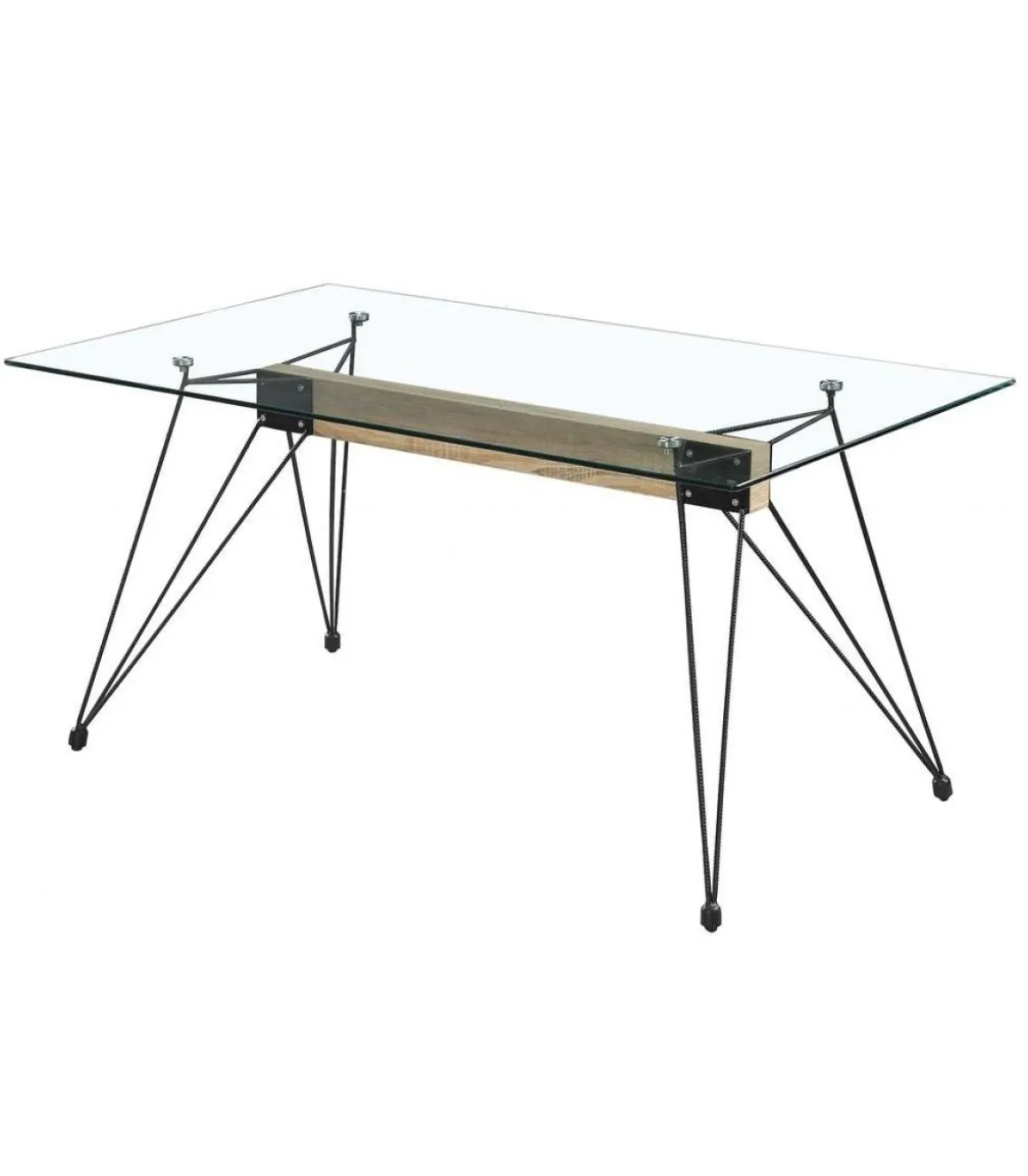 Mesa para cocina, comedor Md-Sally tapa cristal transparente, 140cm(ancho) 75cm(altura) 90cm(fondo).