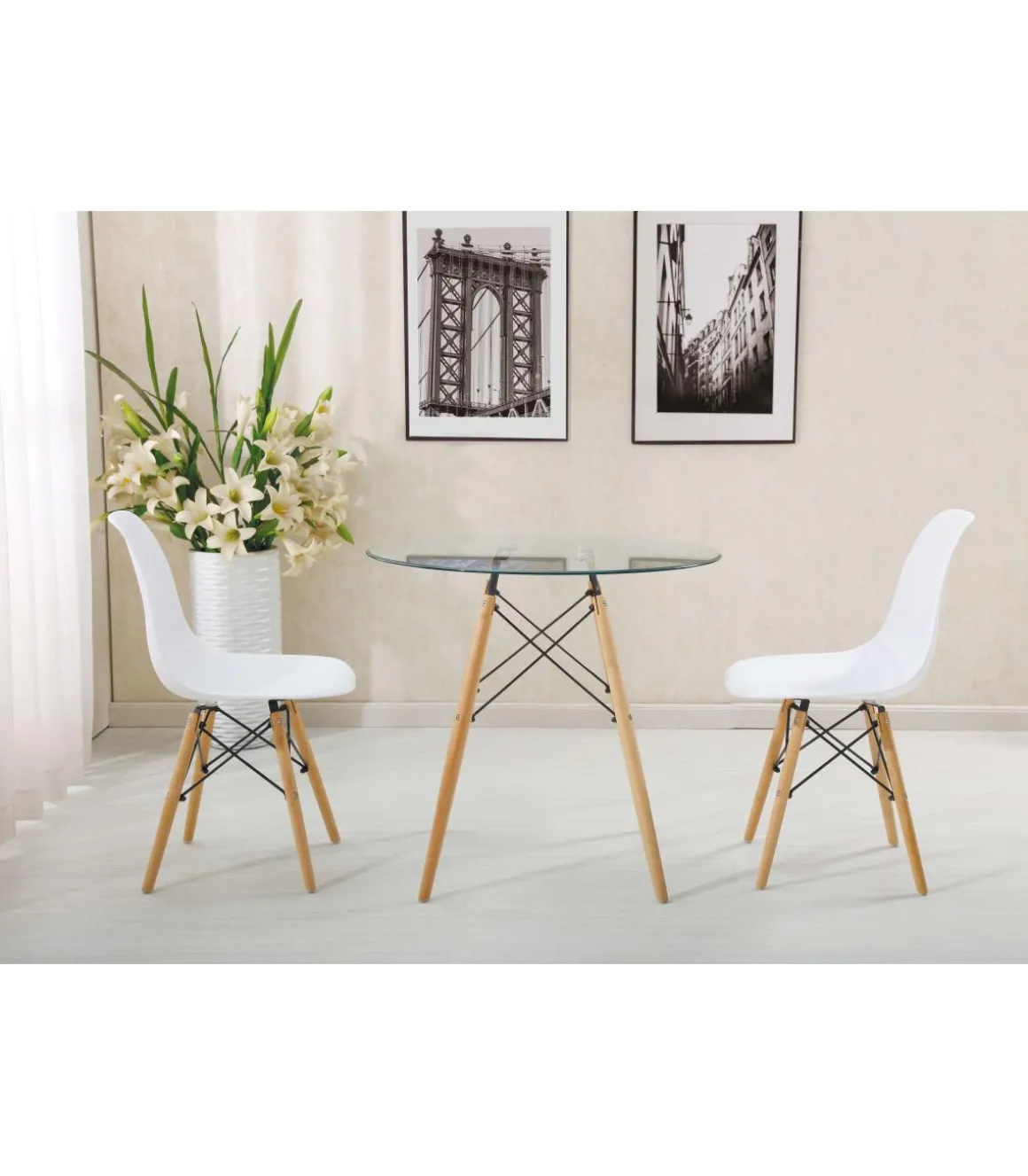 Mesa para cocina, comedor Md-Velez redonda acabado blanco, 80cm(ancho) 74cm(altura) 80cm(fondo).