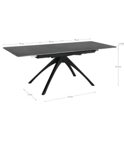 Mesa para comedor extensible Md-Boris acabado gris oscuro/negro, 150/200cm(ancho) 76cm(altura) 85cm(fondo).
