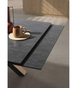 Mesa para comedor extensible Md-Azucena acabado negro/natural, 160/240cm(ancho) 76cm(altura) 90cm(fondo).