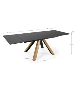 Mesa para comedor extensible Md-Azucena acabado negro/natural, 160/240cm(ancho) 76cm(altura) 90cm(fondo).
