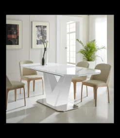Mesa para comedor extensible Md-UVE acabado blanco, 160/200cm(ancho) 76cm(altura) 90cm(fondo).
