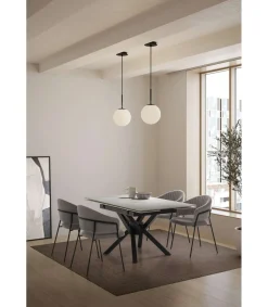 Mesa para comedor extensible Md-Alcoy acabado blanco/negro, 90/150cm(ancho) 76cm(altura) 150cm(fondo).