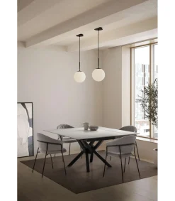 Mesa para comedor extensible Md-Alcoy acabado blanco/negro, 90/150cm(ancho) 76cm(altura) 150cm(fondo).