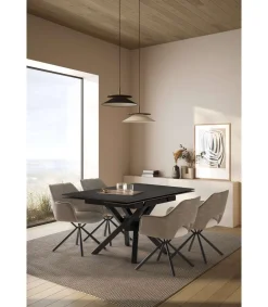 Mesa para comedor extensible Md-Alcoy acabado gris oscuro/negro, 90/150cm(ancho) 76cm(altura) 150cm(fondo).