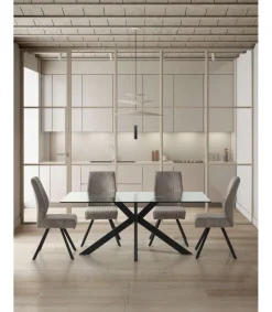 Mesa para comedor fija Md-Nora acabado negro, 180cm(ancho) 76cm(altura) 100cm(fondo).