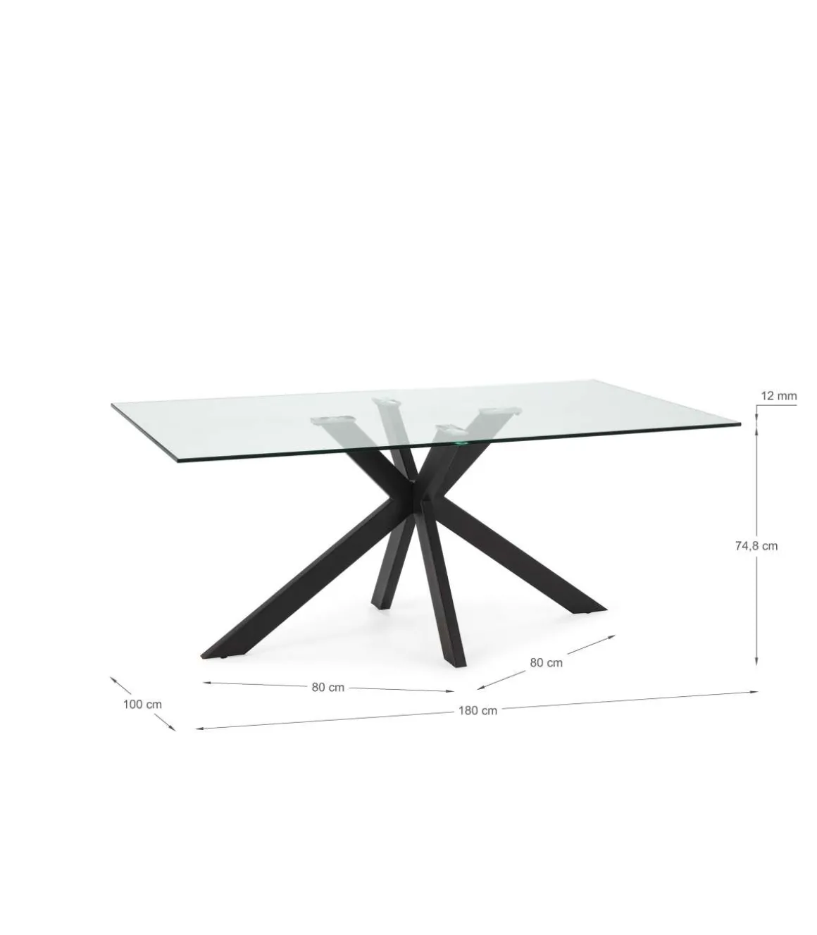 Mesa para comedor fija Md-Nora acabado negro, 180cm(ancho) 76cm(altura) 100cm(fondo).