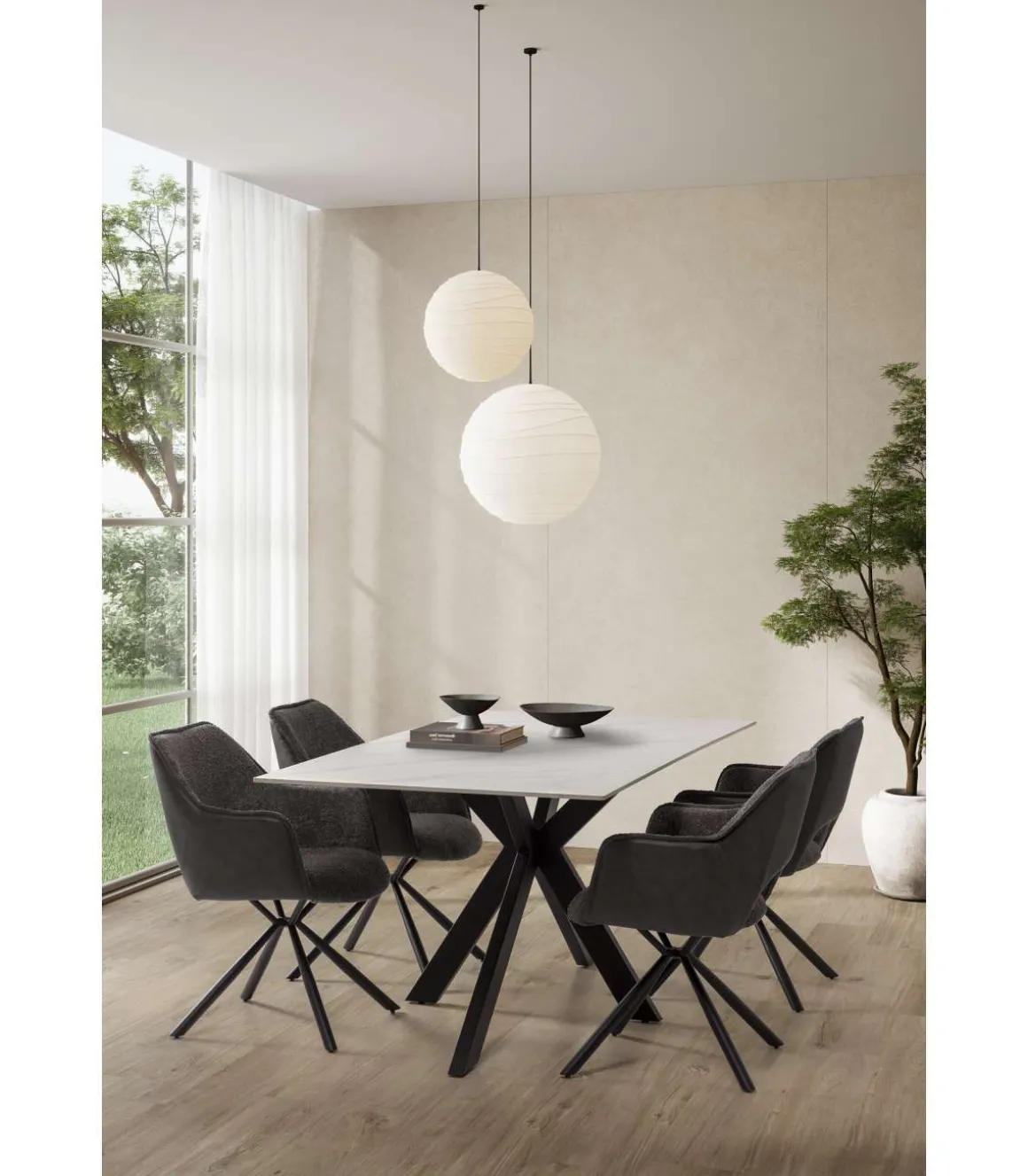 Mesa para comedor fija Md-Samira acabado blanco/negro, 180cm(ancho) 76cm(altura) 90cm(fondo).