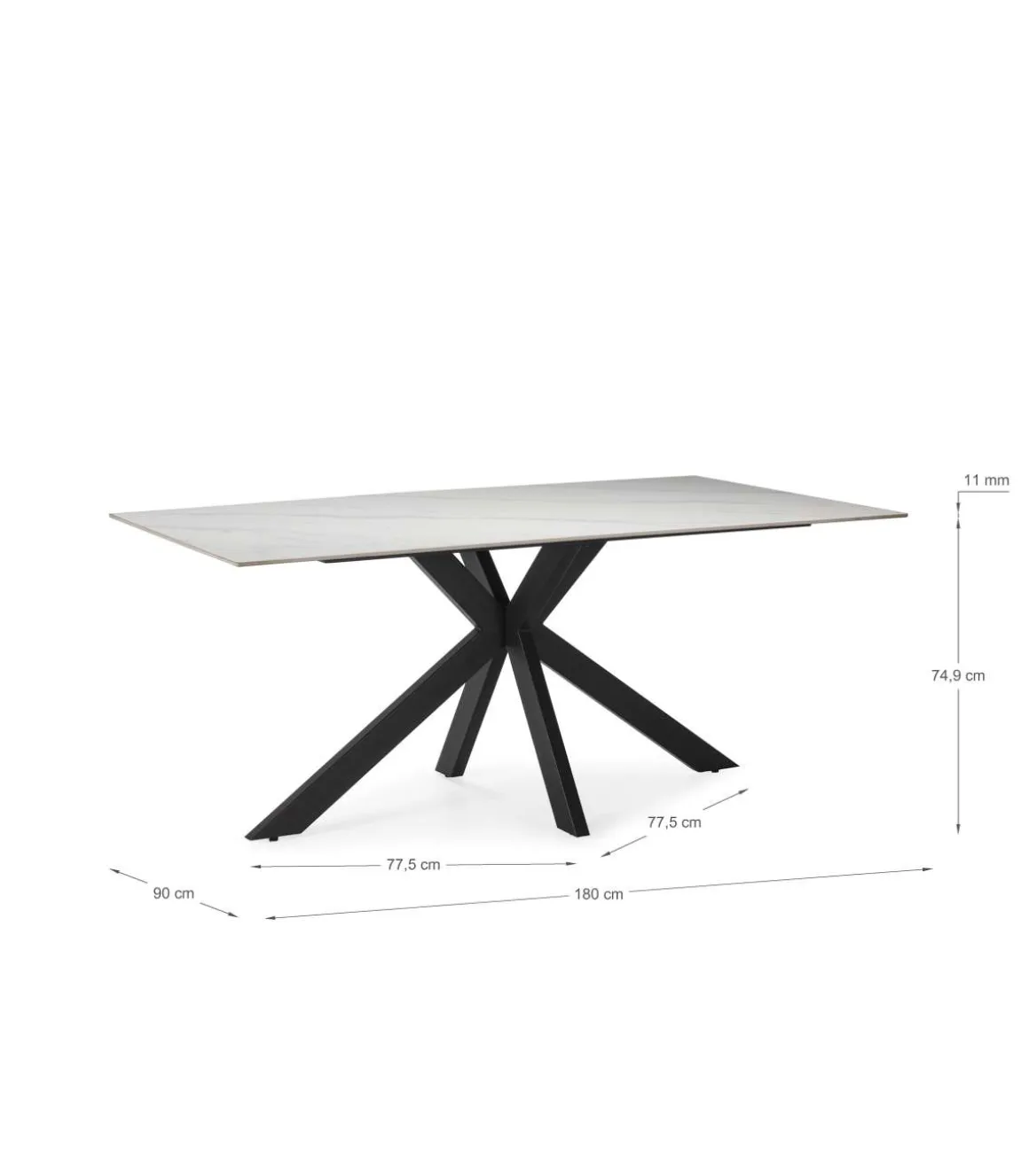 Mesa para comedor fija Md-Samira acabado blanco/negro, 180cm(ancho) 76cm(altura) 90cm(fondo).