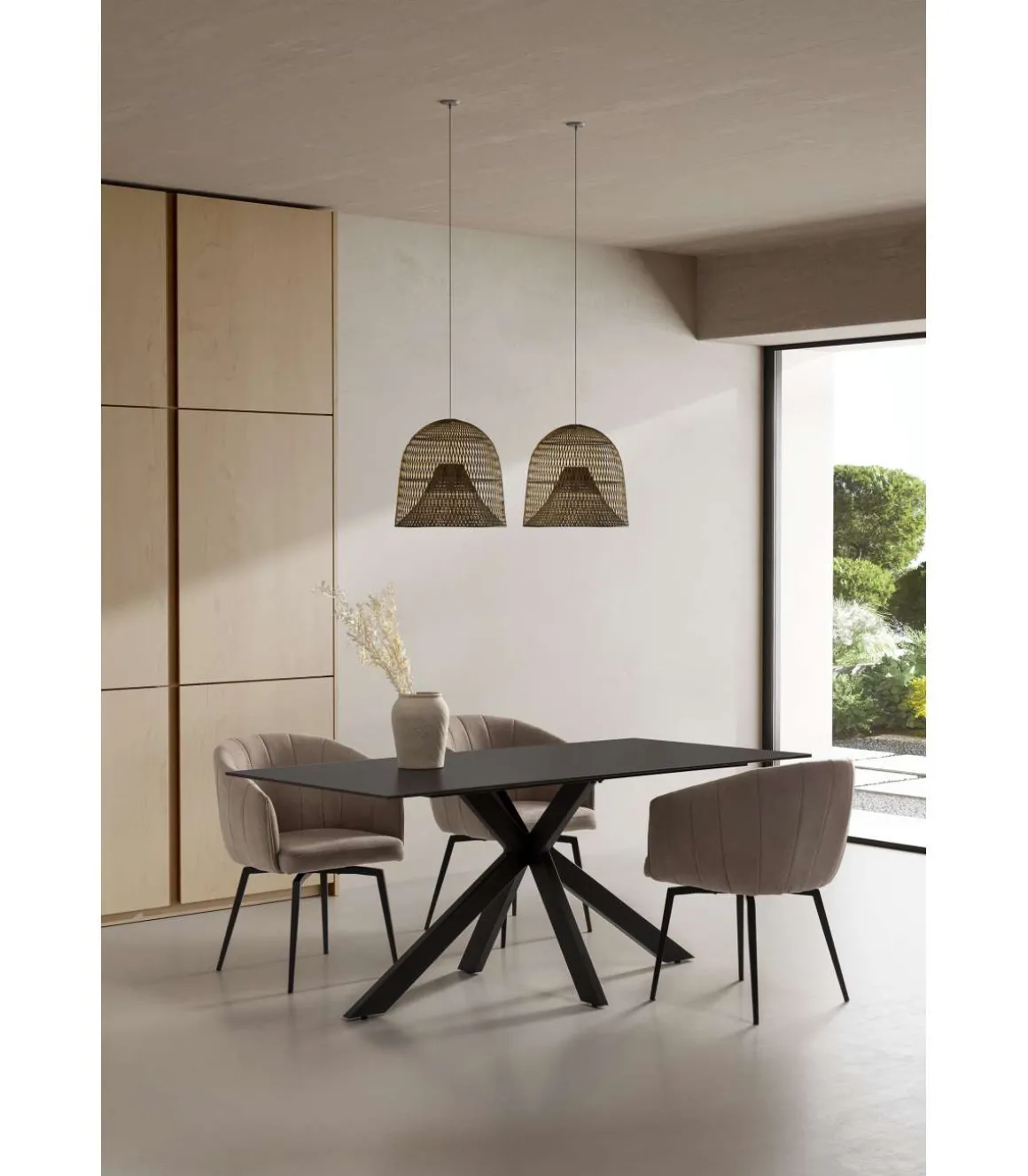 Mesa para comedor fija Md-Samira acabado negro, 180cm(ancho) 76cm(altura) 90cm(fondo).