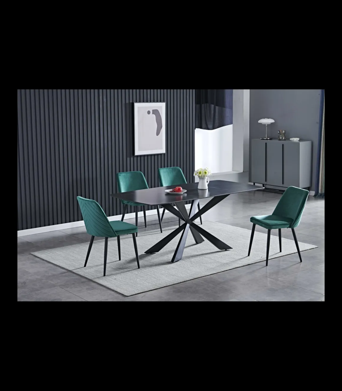 Mesa para comedor fija Md-W acabado negro, 160cm(ancho) 76cm(altura) 90cm(fondo).