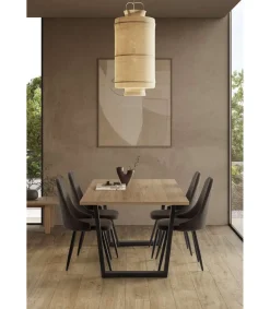 Mesa para comedor rectangular fija Md-Francis acabado natural/negro, 180cm(ancho) 75cm(altura) 100cm(fondo).