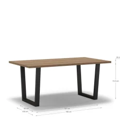 Mesa para comedor rectangular fija Md-Francis acabado natural/negro, 180cm(ancho) 75cm(altura) 100cm(fondo).