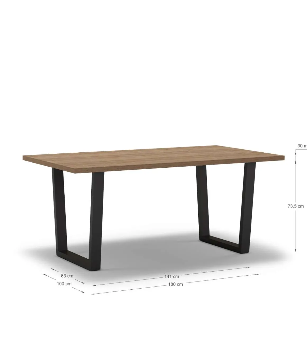 Mesa para comedor rectangular fija Md-Francis acabado natural/negro, 180cm(ancho) 75cm(altura) 100cm(fondo).
