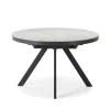 Mesa para comedor redonda extensible Md-Lana acabado cerámica blanca, 120/160cm(ancho) 76cm(altura) 120cm(fondo).