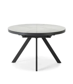 Mesa para comedor redonda extensible Md-Lana acabado cerámica blanca, 120/160cm(ancho) 76cm(altura) 120cm(fondo).