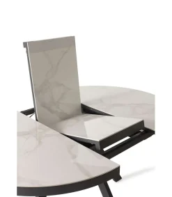 Mesa para comedor redonda extensible Md-Lana acabado cerámica blanca, 120/160cm(ancho) 76cm(altura) 120cm(fondo).