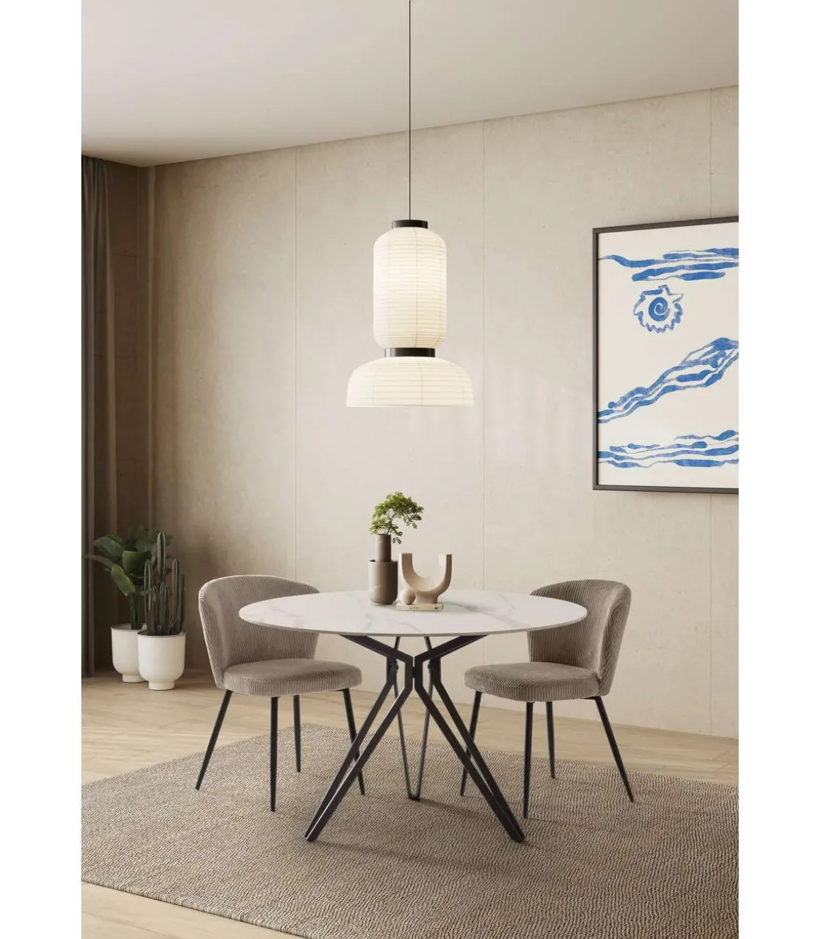Mesa para comedor redonda fija Md-Malena acabado cerámica blanca, 120cm(ancho) 76cm(altura) 120cm(fondo).