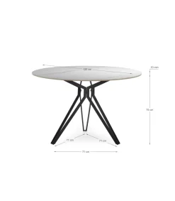 Mesa para comedor redonda fija Md-Malena acabado cerámica blanca, 120cm(ancho) 76cm(altura) 120cm(fondo).