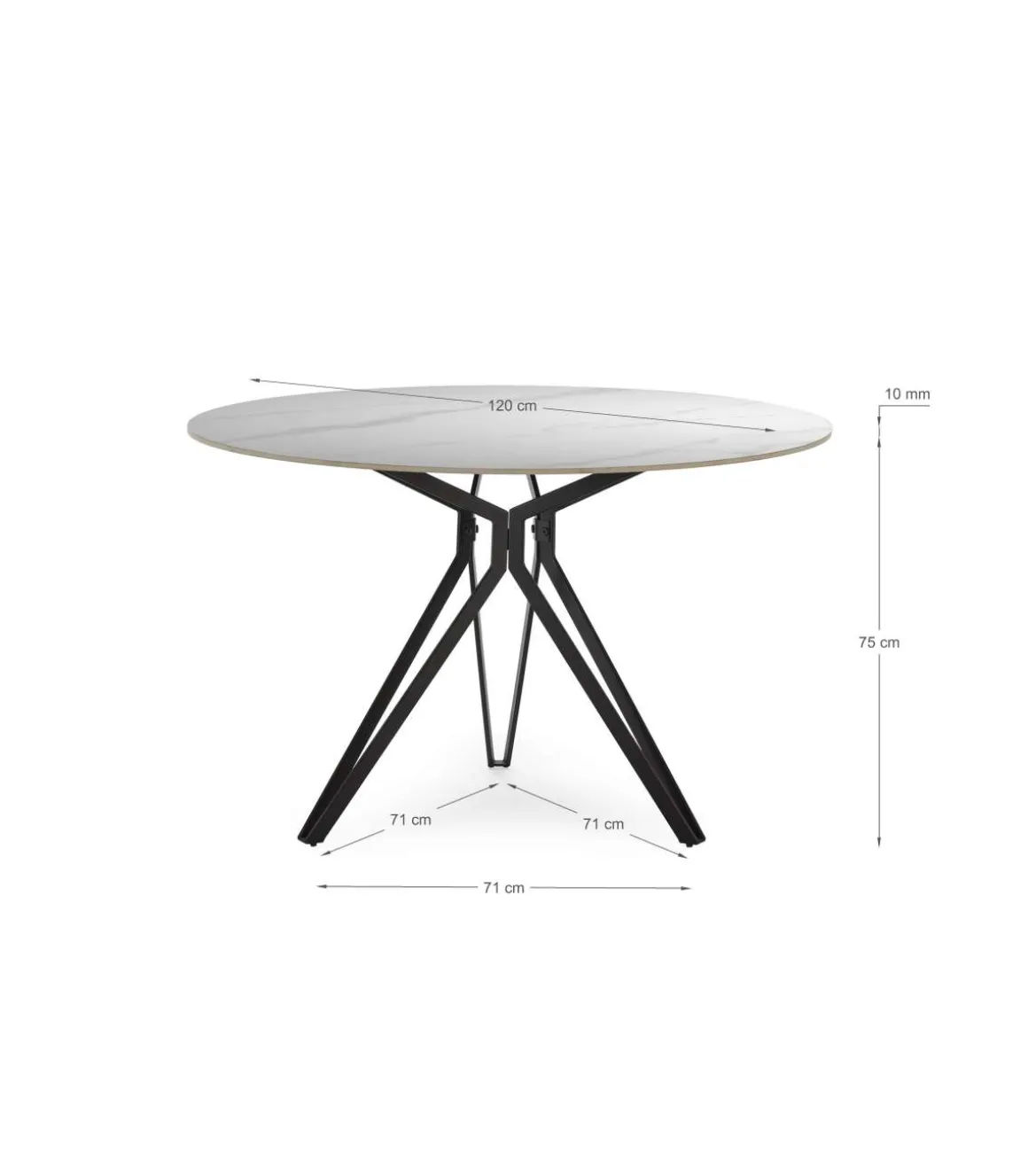 Mesa para comedor redonda fija Md-Malena acabado cerámica blanca, 120cm(ancho) 76cm(altura) 120cm(fondo).