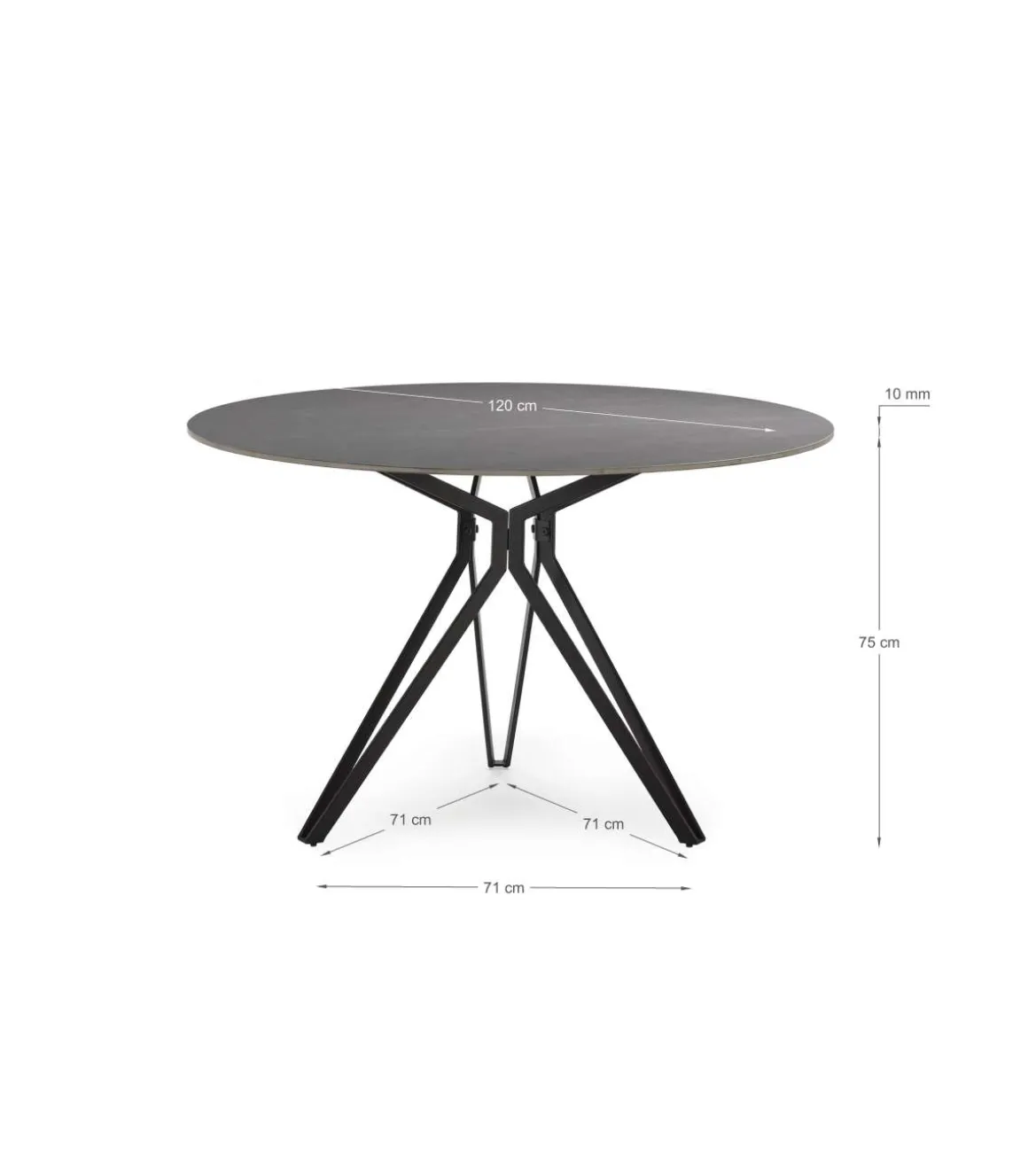 Mesa para comedor redonda fija Md-Malena acabado cerámica gris claro, 120cm(ancho) 76cm(altura) 120cm(fondo).