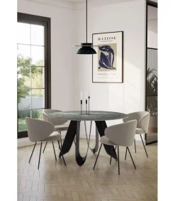 Mesa para comedor redonda fija Md-Amelia acabado cerámica verde, 135cm(ancho) 76cm(altura) 135cm(fondo).