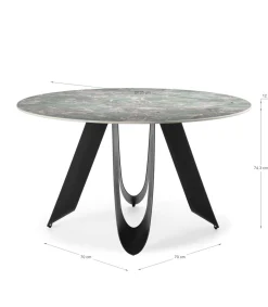 Mesa para comedor redonda fija Md-Amelia acabado cerámica verde, 135cm(ancho) 76cm(altura) 135cm(fondo).