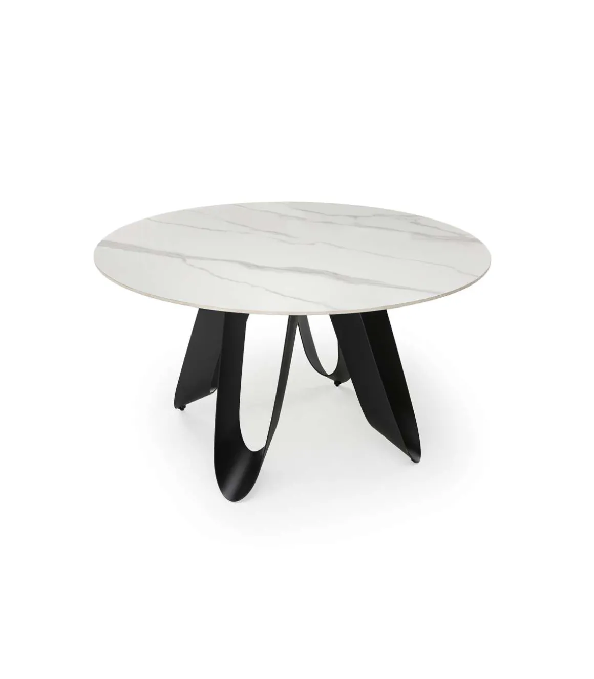 Mesa para comedor redonda fija Md-Amelia acabado cerámica blanca, 135cm(ancho) 76cm(altura) 135cm(fondo).