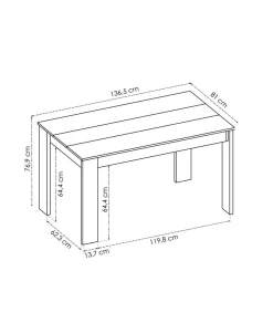 Mesa para salón fija Harley acabado natural, 77 cm(alto)138,5cm(ancho)81 cm(largo)