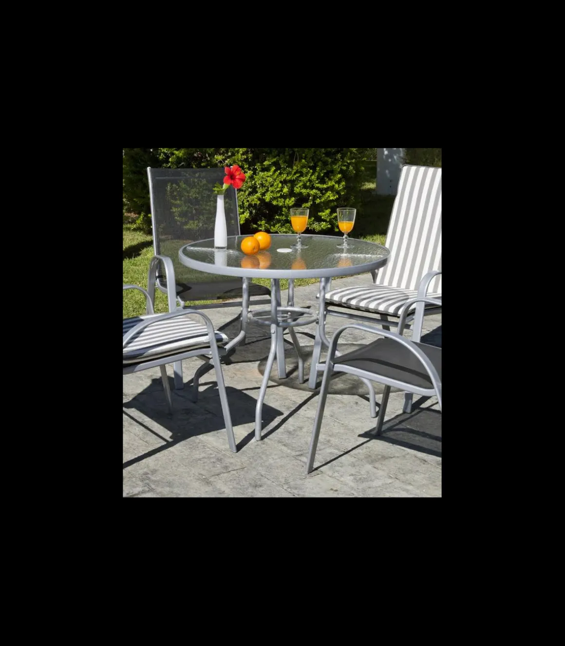Mesa para terraza jardín en acero Seul-90, en acabado color plata (diámetro-alto): 90x75 cm..