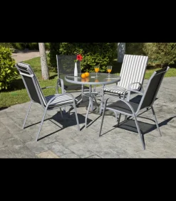 Mesa para terraza jardín en acero Seul-90, en acabado color plata (diámetro-alto): 90x75 cm..