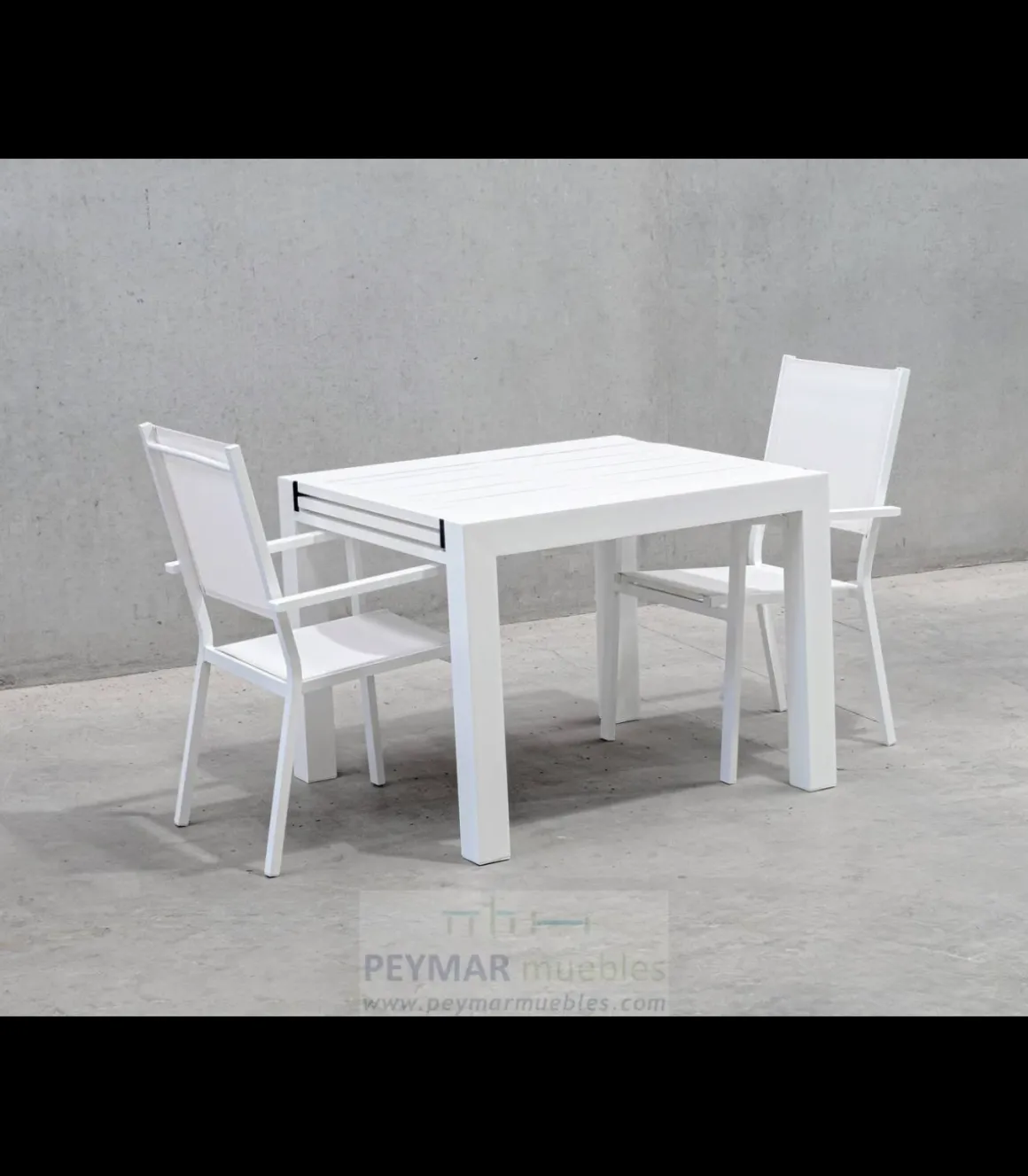 Mesa para terraza jardín extensible aluminio blanco Mantua-100, (Ancho-Fondo-Alto): 100/200x90x77cm.