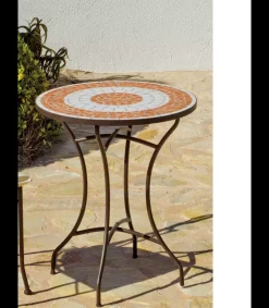 Mesa para terraza jardín mosaico Málaga-60, (Diámetro-Alto): 60Øx72H cm.