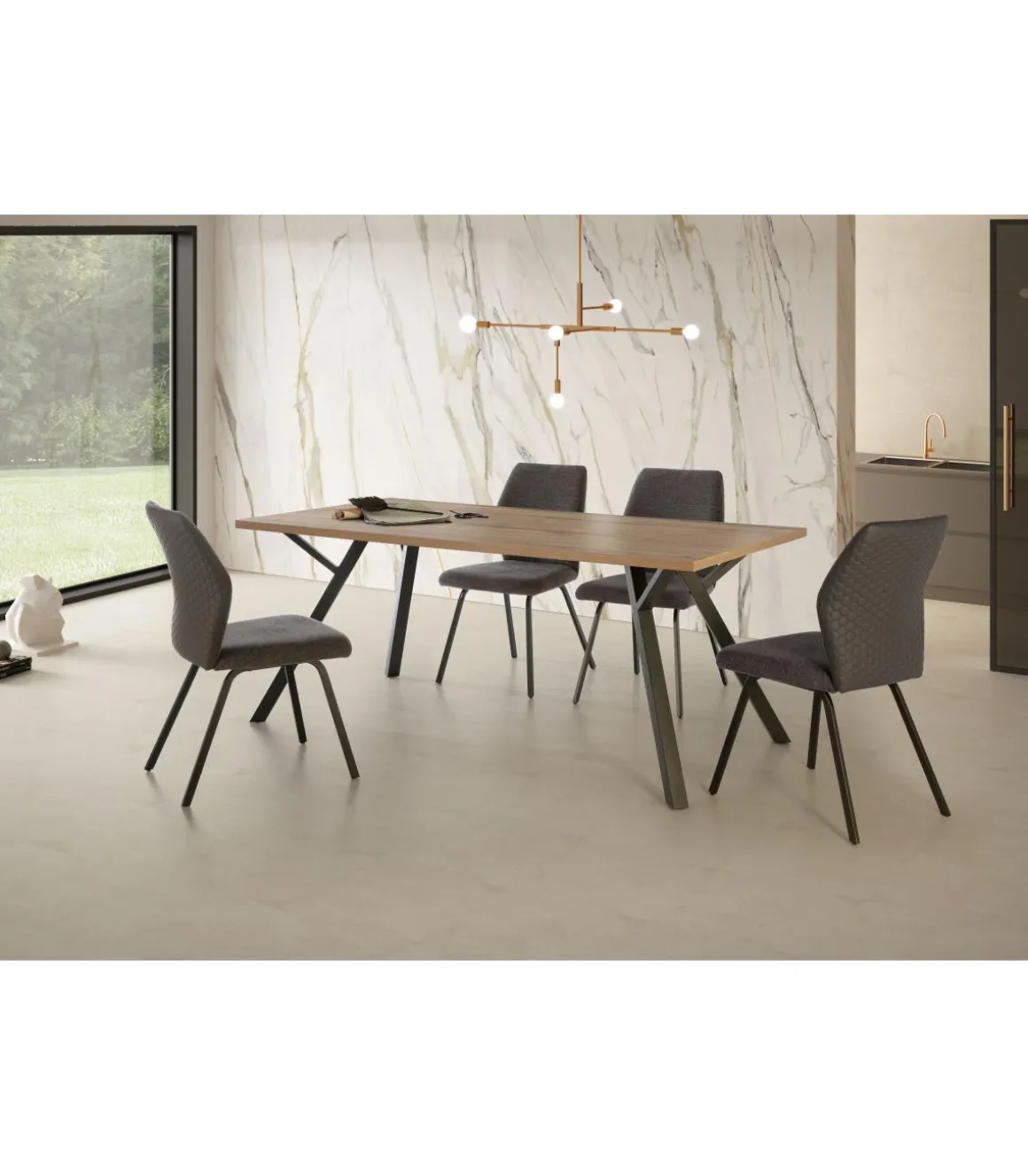 Mesa rectangular de comedor Paula acabado nogal sabi 76cm(alto) 90cm(ancho) 160cm(largo)