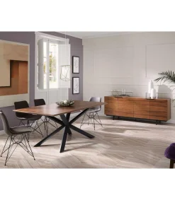 Mesa rectangular en chapa de nogal Nerea, 200 x 100 x 76 cm (largo x ancho x alto)