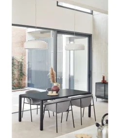 Mesa rectangular extensible para cocina o comedor modelo Atlas acabado negro, 95cm(ancho) 75cm(alto) 160/200cm(largo)