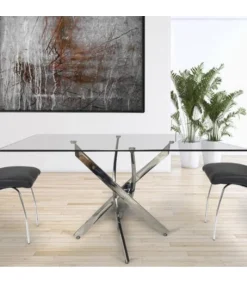 Mesa rectangular Nesy de cristal y patas cromadas 140 cm(ancho) 75 cm(altura) 90 cm(fondo)
