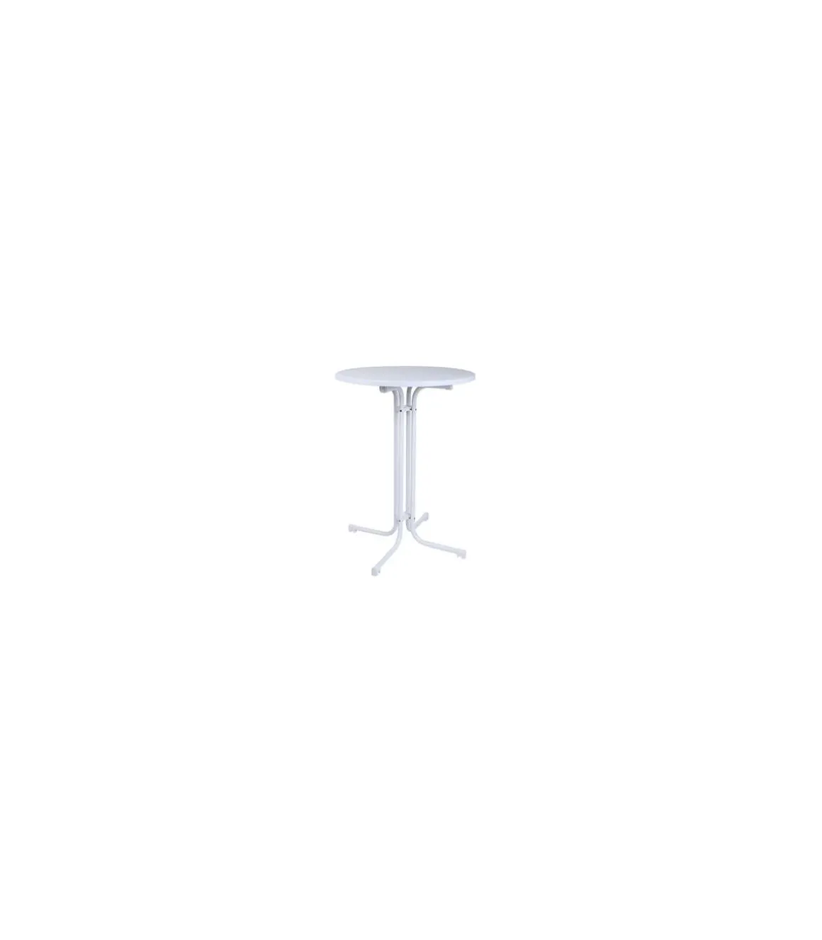 Mesa redonda alta plegable + funda Eventos cocktail acabado polietileno blanco, 107cm(alto) 80cm(ancho) 80cm(largo)